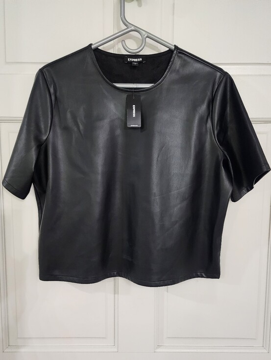 Express Tops - Express Black Faux Leather Short Sleeve Crop Ladies Top